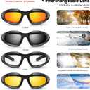 BELINOUS Polarized Motorcycle Riding Glasses Goggles for Men Foam Padding, Windproof Anti-dust Sunglasses w/ 4 Interchangeable Lens Kit & Case, Protective Eyewear for Driving Biking Day and Night
