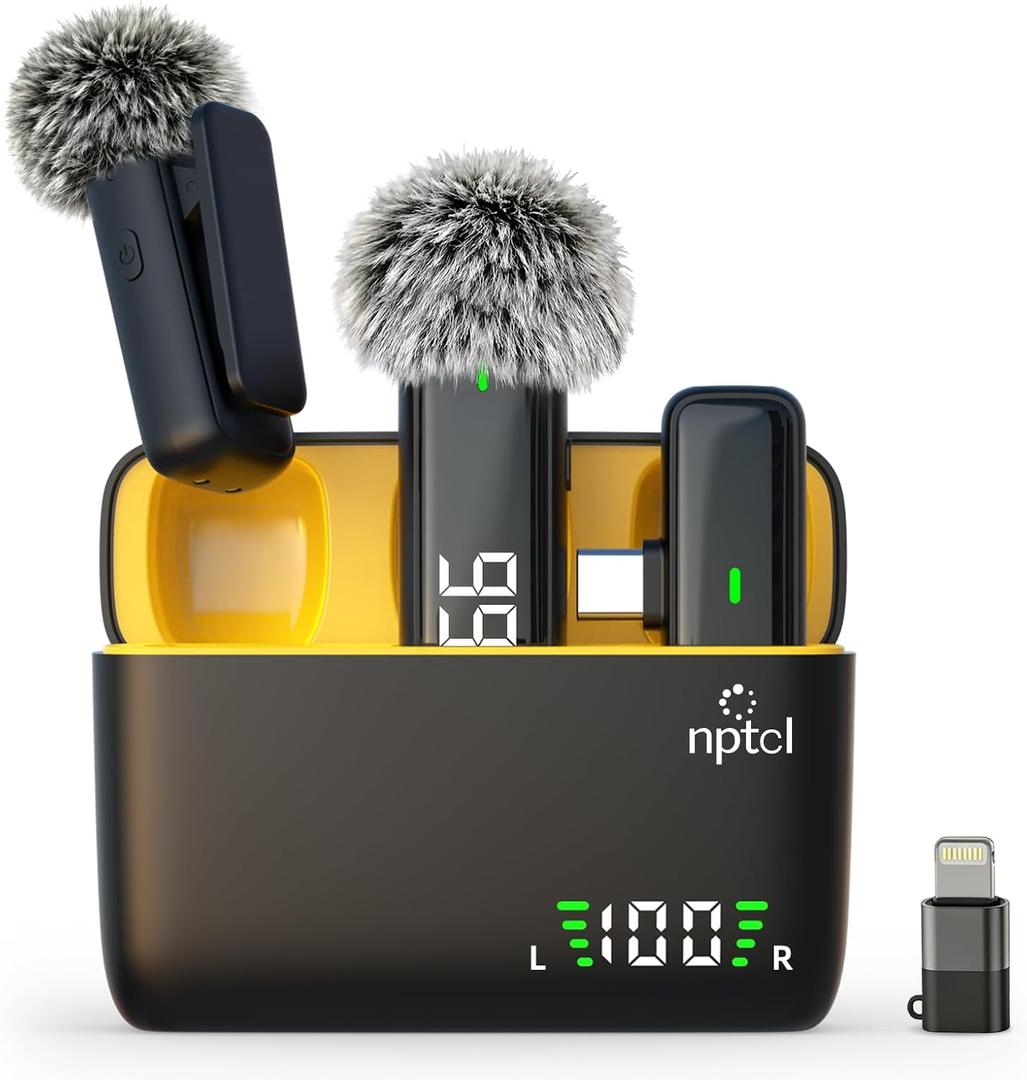 NPTCL Wireless Lavalier Microphone for iPhone Android Phone - USB Type C Mini Microphone with 24H Charging Case Noise Reduction for Video Recording Vlog YouTube TikTok