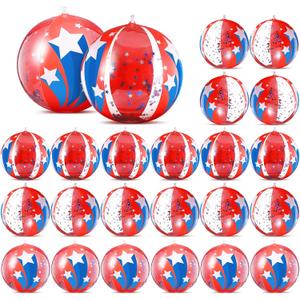24 Pcs Patriotic Inflatable Beach Balls 12 Inch 4th of July Red White Blue Glitter Pool Balls Bulk with Star Confetti 250th Anniversary Party Favors for Summer Pool Beach Decorations
