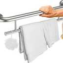Brushed Nickel Grab Bar 24 Inch w/Towel Holder, iHansee Stainless Steel Towel Rack Shower Support Balanced Support Handle, Wall Mount Safety Handrail Grab Rail for Elderly Senior Handicap Disabled