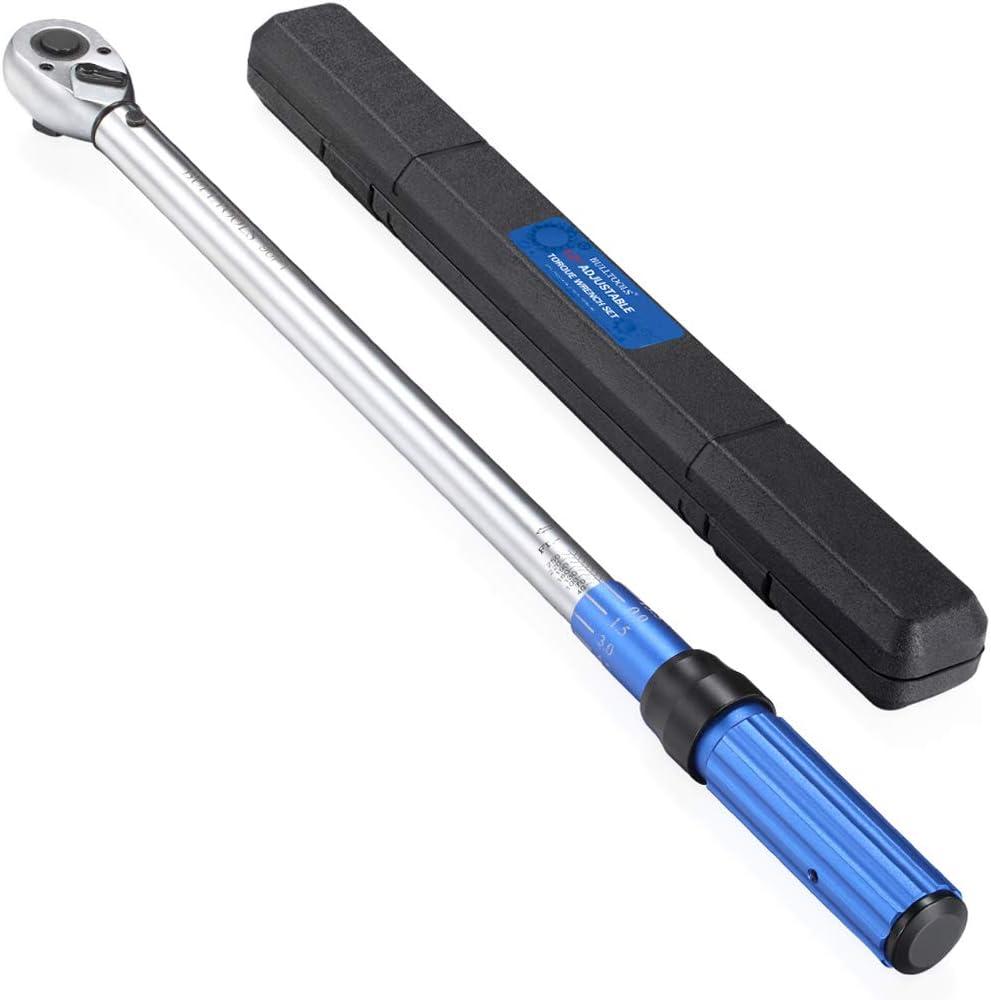 BULLTOOLS 1/2-inch Drive Click Torque Wrench Set Dual-Direction Adjustable 90-tooth Torque Wrench with Buckle25-250ft.lb / 33.75-337.5Nm