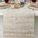 Chardin home Natural Jute Table Runner 13x108 Inch  Vintage Boho Rustic Table Decor  Handwoven Long Table Runner in Natural Jute and Ivory  Farmhouse Dining or Console Table Accent