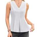 Blooming Jelly Womens Business Casual Tank Tops V Neck Pleated Peplum Sleeveless Dressy Blouse Summer Trendy Work Shirt, Small, White