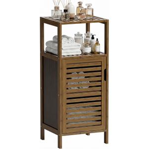 HITNET Bathroom Cabinet, Bamboo Floor Cabinet Free Standing, 4 Tier Sofa Side Storage Cupboard for Living Room Kitchen Entryway, Walnut, Small