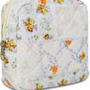 Small Floral Quilted Makeup Bag, Coquette Aesthetic Travel Toiletry Organizer for Women, Lightweight Cotton Cosmetic Pouch (Flower Patchwork)