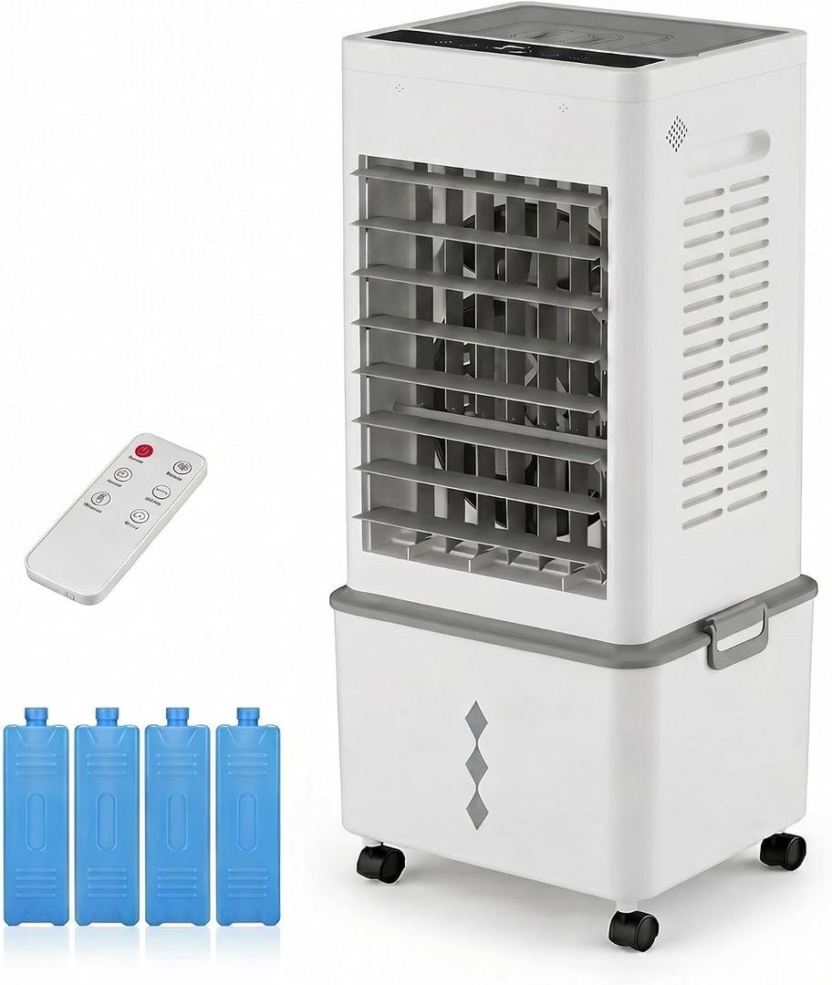 Grelife Evaporative Air Cooler with 10L(2.64 Gal) Large Tank,8 Speeds & 3 Wind Modes, 80° Oscillation,24H Timer,Remote Control,LED Display, Mist & Humidifier Function for Home Office Bedroom white