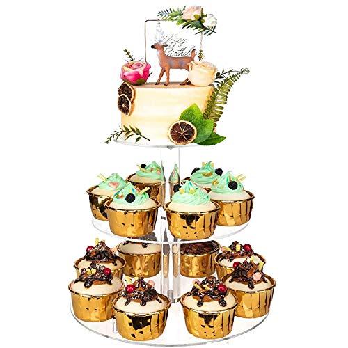 YestBuy 3 Tier Round Cupcake Stand, Acrylic Cake stand, Cupcake Tower Stand, Premium Cupcake Holder For 23 Cupcakes, Display for Pastry Wedding Birthday Party (4.7" between 2 layers)