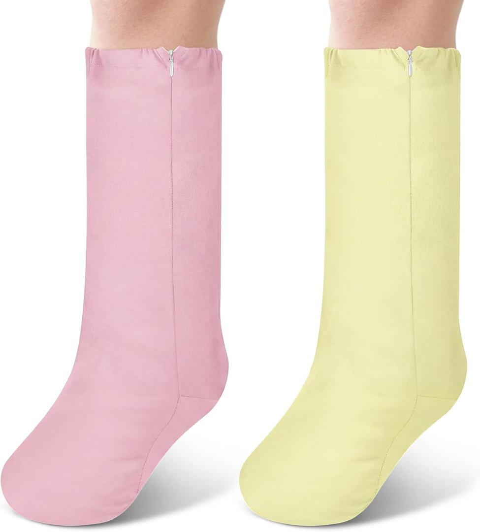 Boao 2 Pcs Leg Cast Cover, Medium Short Cast Cover Sock Under the Knee Leg Sleeve for Foot Men Women (Beige,Pink)