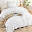 AveLom Seersucker White Comforter Set Full, 3 Pieces- 100% Soft Washed Microfiber Lightweight Comforter with 2 Pillowcases, All Season Down Alternative Bedding Set (80x90 inches)