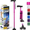 Walking Cane for Women & Men - Self Standing Adjustable Folding Cane with T Handle and 360 Pivot Base - Lightweight Foldable Walking Stick for Seniors - Collapsible Cane for Walking