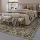 10x14 Washable Area Rug Brown Vintage Non Slip Soft Low Pile Rug for Living Room Bedroom Dining Room Office Distressed Oriental Indoor Large Throw Carpet for Home Decor