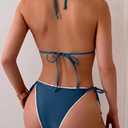 QJQ Women's 2 Piece Bikini Sets Floral Leopard Starfish Metal Triangle Bathing Suit Cheeky String Swimsuit Sea Blue X-Small