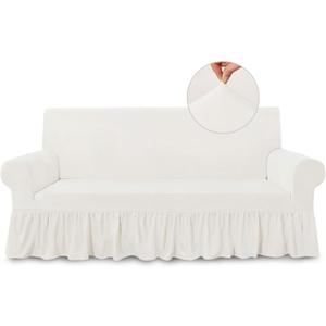 NICEEC Sofa Cover Super Soft 1-Piece White Sofa Slipcover for Sofas Stretch Universal Spandex Couch Covers for Living Room Easy Fit Washable Furniture Sofa Protector with Skirt (Large)