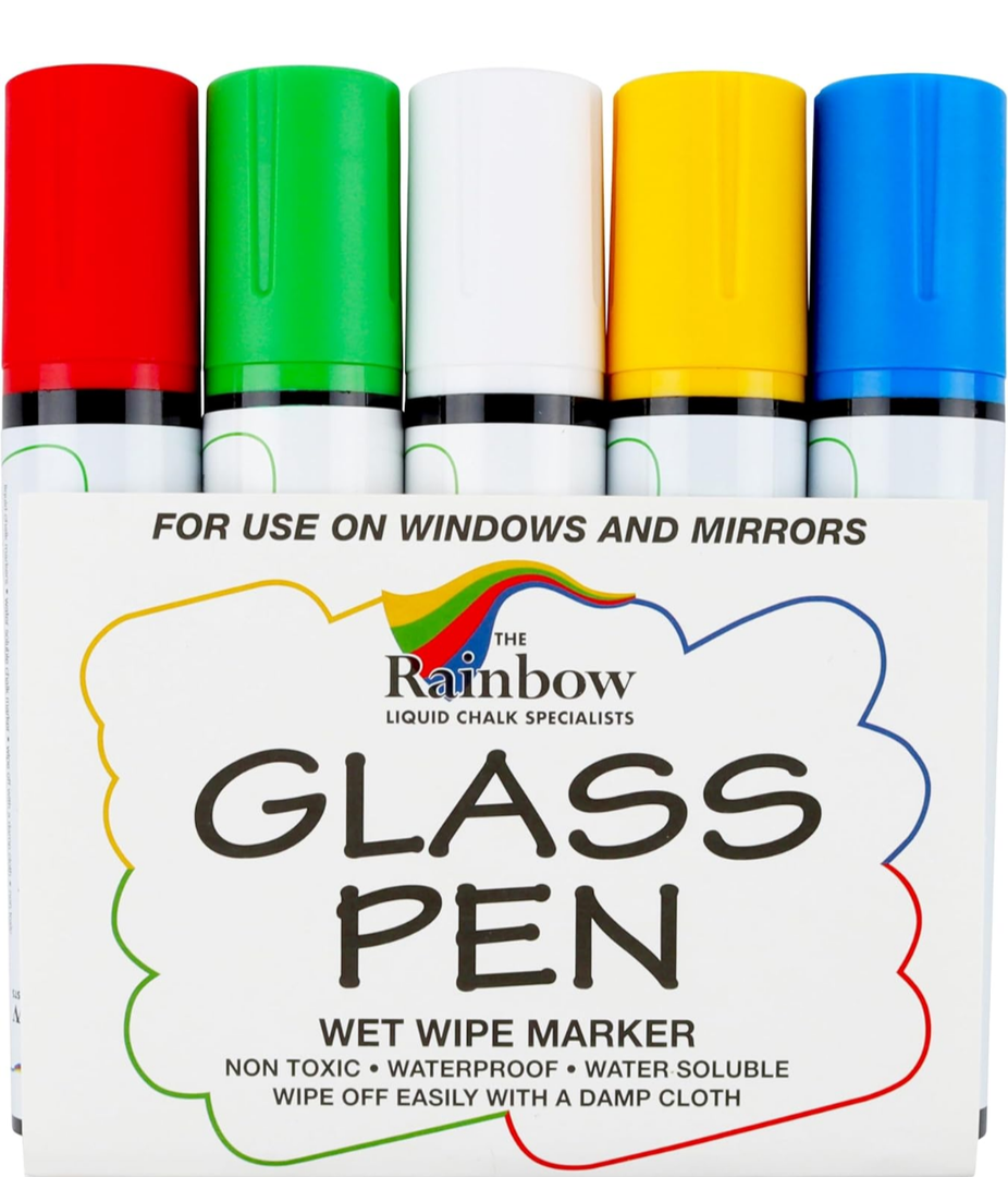 Glass Pen Window Marker: Liquid Chalk Markers for Glass, Car Marker or Mirror Pen with Washable Paint - Graduation Car Windows, Storefront Window, Wedding, Parade, Party & Holiday (5 Pens - Wide Tip)