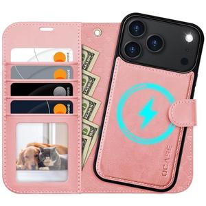 OCASE for iPhone 17 Pro Max Detachable Wallet Case with Card Holder, 2 in 1 PU Leather Flip Folio with RFID Blocking Stand Wrist Strap Shockproof Phone Cover 6.9 Inch 2025, Light Pink