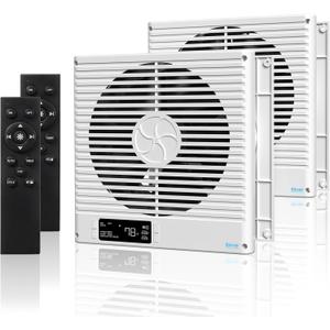 2PCS 8" Room to Room Fan with Remote, 320 CFM Room to Room Air Transfer Fan, 10 Speeds Quiet DC Motor Through Wall Fan & Exhaust Vent for Bedroom, Laundry, Kitchen, Garage, ETL Certified