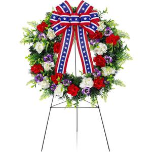 Crowye 2pcs Memorial Day 4th of July Grave Wreaths with Stand Set 23. 62in Cemetery Wreaths 30in Easel Patriotic Gravestone Headstone Independence Day Decor (USA Bow Rose Style)