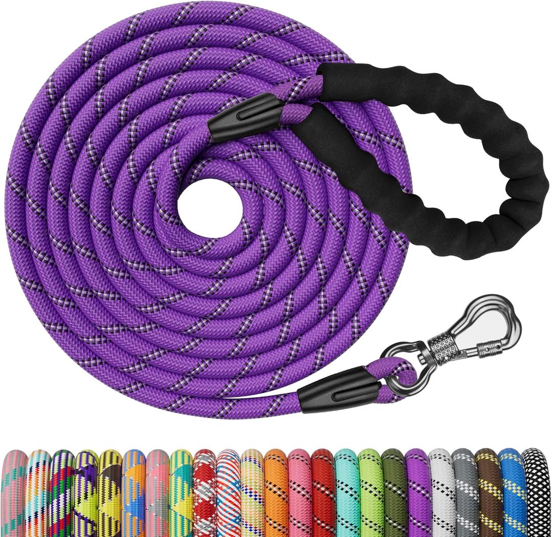 NTR Long Leash, 150FT Extra Long Leash for Large Breed Dog with Swivel Lockable Hook, Purple Heavy Duty Dog Lead for Walking, Hunting, Camping, Backyard (150ft*3/8")