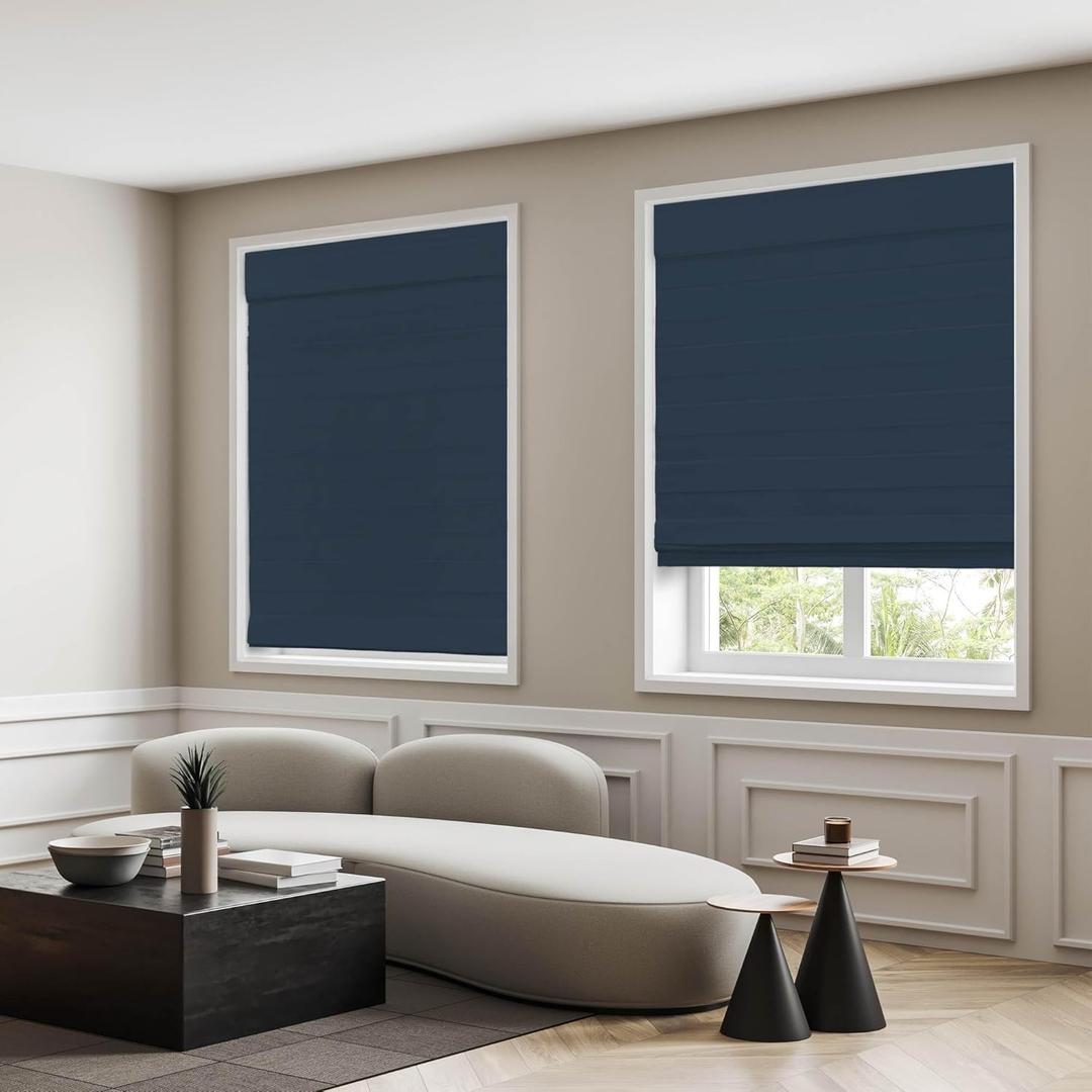 DEZ FURNISHINGS Cordless Room Darkening Classic Roman Shade, 27" W x 64" H, Indigo