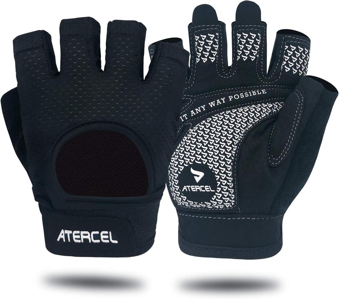 ATERCEL Weight Lifting Gloves Full Palm Protection, Workout Gloves for Gym, Cycling, Exercise, Breathable, Super Lightweight for Mens and Women (Medium, Black)