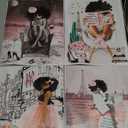 LOARTVE 6Pcs African American Wall Art Black Girl Pink Fashion Wall Decor Pictures Abstract Black Woman Canvas Poster Prints for Teen Girl Living Room Bedroom Home Decoration Unframed
