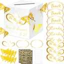 Resurhang White Wedding Card Box - 10x10 Inch DIY Large Box Slot with Cards Stickers Gold Butterfly Decors, Alphabet Stickers for Wedding, Graduation Party Reception, Birthday, Baby Shower, Raffle