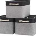 Bidtakay Fabric Storage Bins [3-Pack] Large Baskets for Organizing 15 X 11 X 9.5 Inches Decorative Bins for Shelves Closet Storage Bin Linen Closet Organizers Home(Black&Grey)