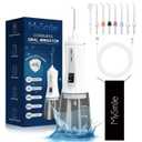 MySmile LP201 OLED Cordless Water Flosser for Teeth Braces, Gums, Dental Hygiene, Portable Power Oral Irrigator, 5 Modes, 8 Jet Tips, White