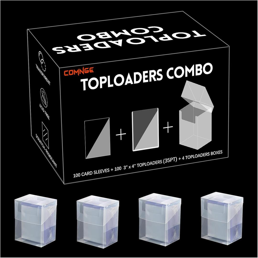 Card Sleeves Toploaders Deck Box - 3"X4" Top Loaders Holder, Penny Sleeves, Crystal Clear Toploader Deck Box, Premium Card Holder Protector for Standard Trading Sport Baseball Football Game Cards (Toploaders Combo-100 Pack)