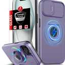 for iPhone 15 Case Magnetic Compatible with MagSafe Wireless Charging,with 2Screen Protectors,Built-in Kickstand Ring,with Camera Cover Shock-Absorbent Shockproof Heavy Duty Protection Purple