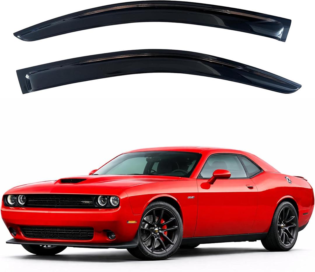 KPY Rain Guards Fit for 2008-2023 Dodge Challenger, Out-Channel Window Visors Vent Wind Deflectors 2PC, Car Accessories for 08-23 Challenger
