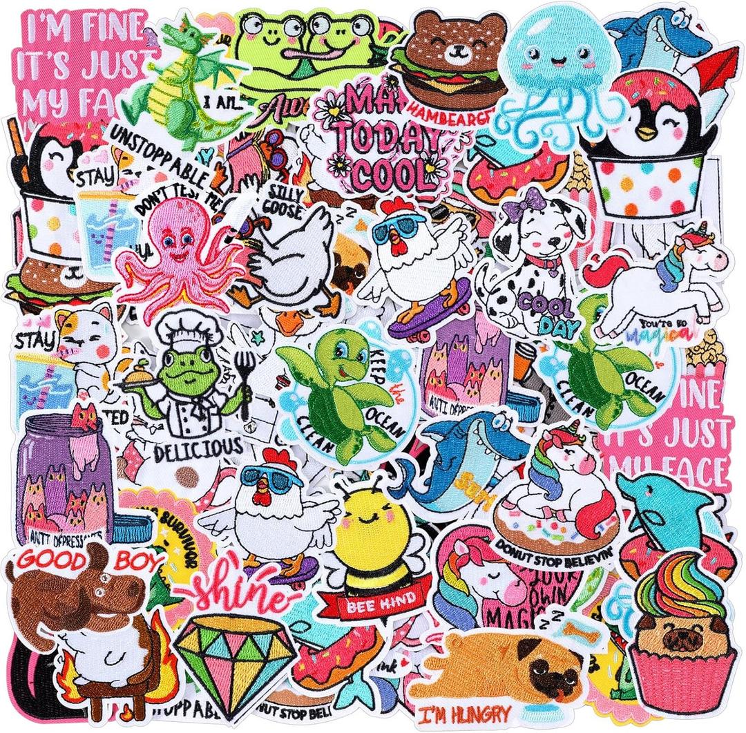 Zeyune 72 Pcs Animal Iron on Patches Bulk Embroidered Iron on Hat Patch Holiday Applique Sew on for Hat Backpack Clothes Shirt Jeans DIY Craft