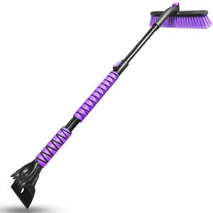 HEEYA 44 Inch Snow Brush for SUV, Ice Scraper for Car Windshield Window, Extendable Snow Scraper and Brush with Comfortable Foam Grip for Truck Vehicle Automobile - Purple