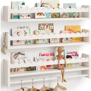 Seocry Nursery Book Shelves, Scalloped Shelves, Floating Book Shelves for Wall, Nursery Deocr for Baby, Toddler (White, 23 Inches)