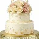 16 Inch Gold Cake Stand,Round Floral Lace Metal Display Tray