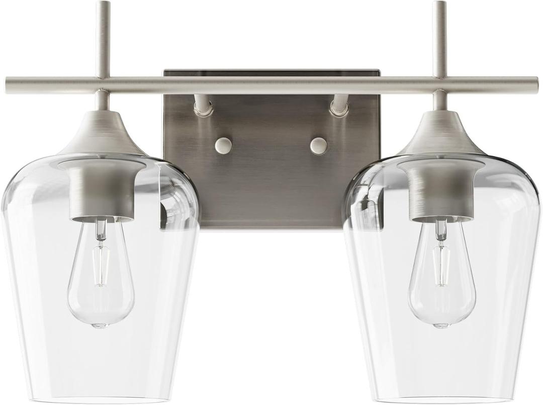 VONLUCE Bathroom Vanity Light, 2 Light Bathroom Light Fixture Over Mirror, Bathroom Wall Lamp with Clear Glass, Modern Brushed Nickel Vanity Lighting fixtures for Bathroom, Bedroom, Hallway
