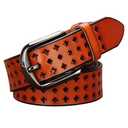 VONSELY Hollow Out Belts for Women, Soft Leather Womens Belts with Pin Buckle, Orange Leather Belt