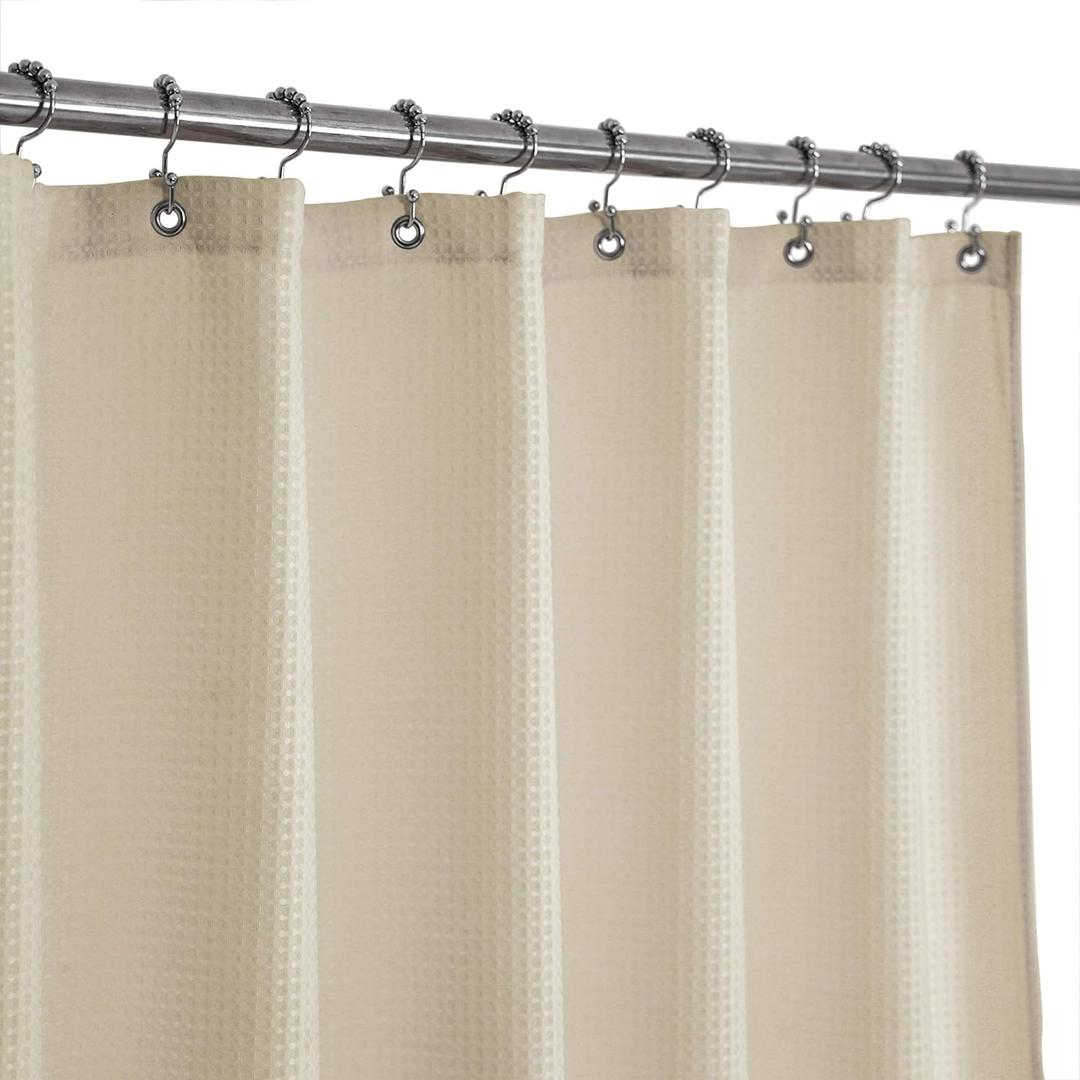 Barossa Design X-Long Fabric Waffle Weave Shower Curtain 96 inch Height, Hotel Luxury Spa, 230gsm Heavyweight, Water Repellent, Machine Washable, Cream, 71"X96"