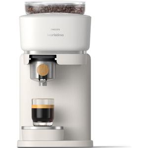 Philips Baristina Espresso Machine, Grind, Tamp & Brew Coffee Beans in One Swipe, Compact, 16 Bar Pump Pressure, Automatic Grinder, Natural White with Ash Wood Portafilter (BAR302/20), Color: White w/Wood Handle