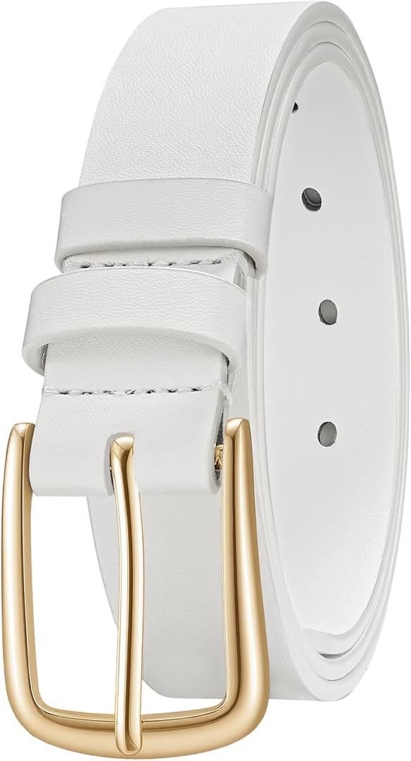 Huyfhksd Women's Belt Fashion Multicolored Waist Leather Belts for Jeans Pants with Pin Buckle, for Waist Size 37"-41", Gold Buckle White