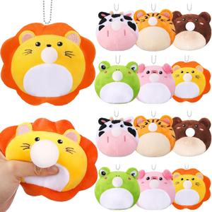 12 Pcs Animal Stress Balls Employee Appreciation Gifts Plush Fidget Sensory Keychain 3.15'' Mini Stress Relief Squeeze Gift Toy for Coworker Staff Teacher Office Party Favors