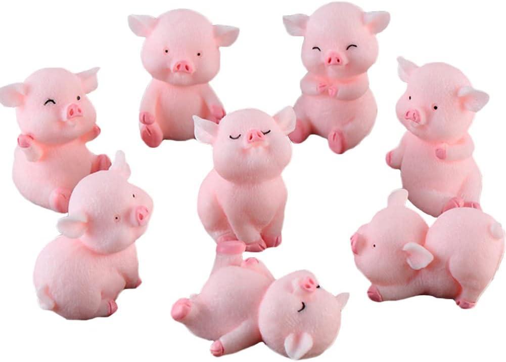 Miniature Pig Figurines 8 Pcs, Cute Pink Piggy Toy Figures Cake Toppers for Fairy Garden Decor Christmas Desk Decoration