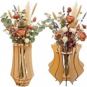 Wooden Puzzle Vase for Building Bricks Bouquet Cool Flower Vase for DIY Building Sets, Creative Flower Display Stand Gift for Adults and Girls 2 Packs