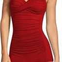 Sovoyontee Women's One Piece Tummy Control Swimwear Boyleg Ruched Swimsuit (Medium)