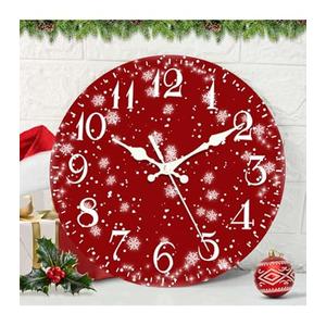 ArtSocket Christmas Wall Clock Silent Non-Ticking, Snowflake Red Christmas Cold Eve Round Wall Clocks Decor for Home Kitchen Living Room Office, Battery Operated(12 Inch)