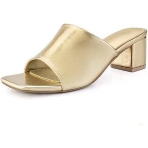 Shoe'N Tale Heeled Sandals For Women Square Open Toe Heeled Mules Chunky Block Low Heel Slip On Slides, Size 7,5