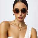 AIEYEZO Retro Oval Sunglasses for Women Fashion Polarized Sun Glasses Oval Metal Frames UV400 Protection Lens (2 Pack (Gold/Grey + Gold/Brown))