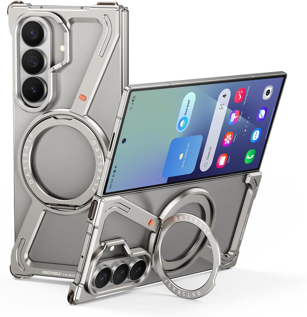 OATSBASF Minimalist Phone Case for Samsung Galaxy Z Fold 7, 360 Rotation Kickstand Aluminum Metal Frameless Design Bumper Z Case, Protective Shock Grade Shell (Natural Titanium)