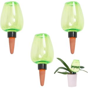3pcs Plant Self Watering Globes, Plastic Water Bulbs Top Fill, 12.3 oz Plant Watering Devices System Slow Release Terracotta, Water Spikes Stakes for Indoor (Green-3pack)