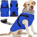 Doglay 2 in 1 Dog Coat with Harness Built-in, Waterproof Dog Winter Jacket with Pocket & Poop Bags, Reflective Adjustable Pet Winter Coat for Small, Medium, Large Dogs - Blue, L